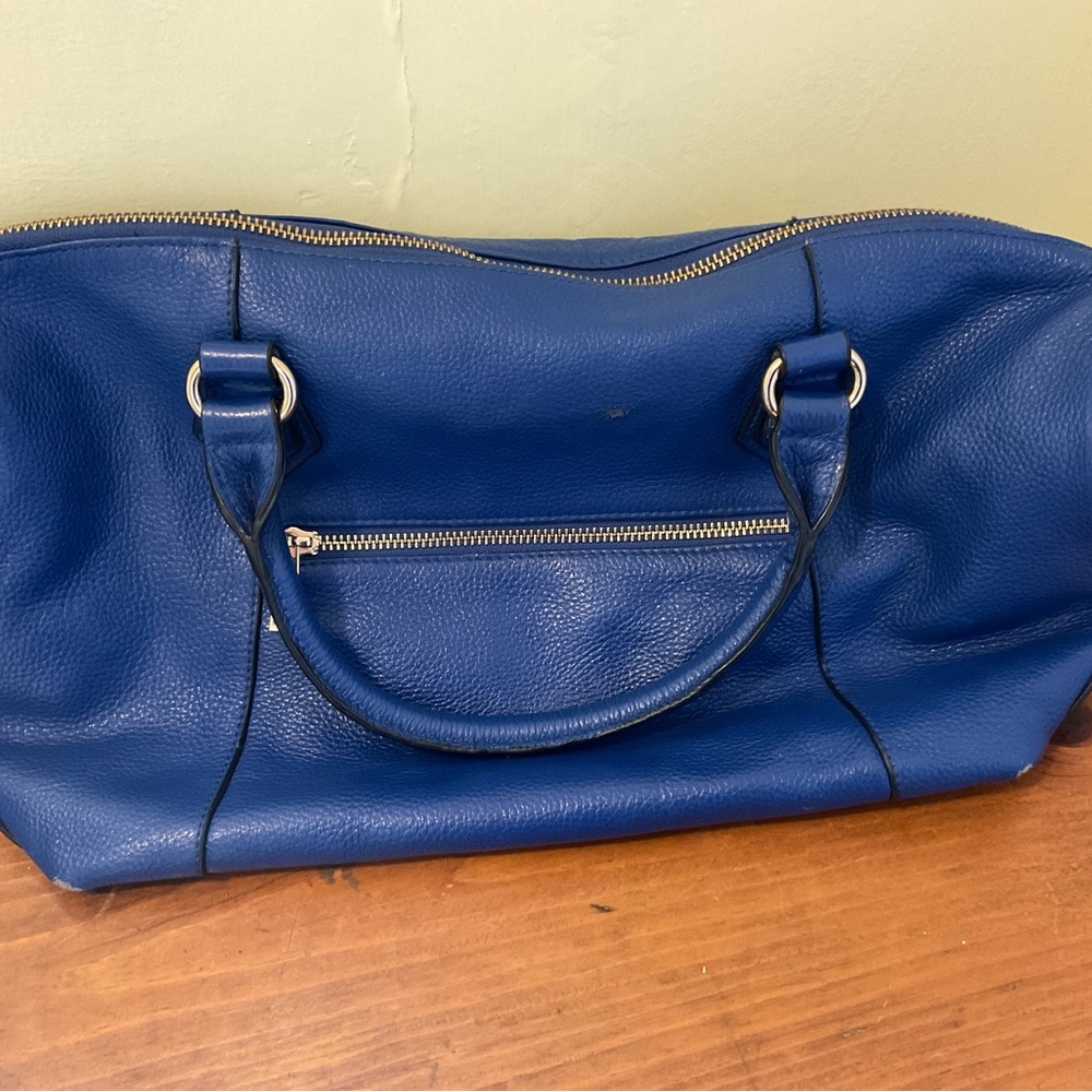 Ora Delphine Royal Blue pebbled Leather Satchel Bag zipper gold hardware